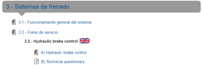 Ejemplo de contenido técnico en inglés incorporado en un bloque de contenido del curso de frenos